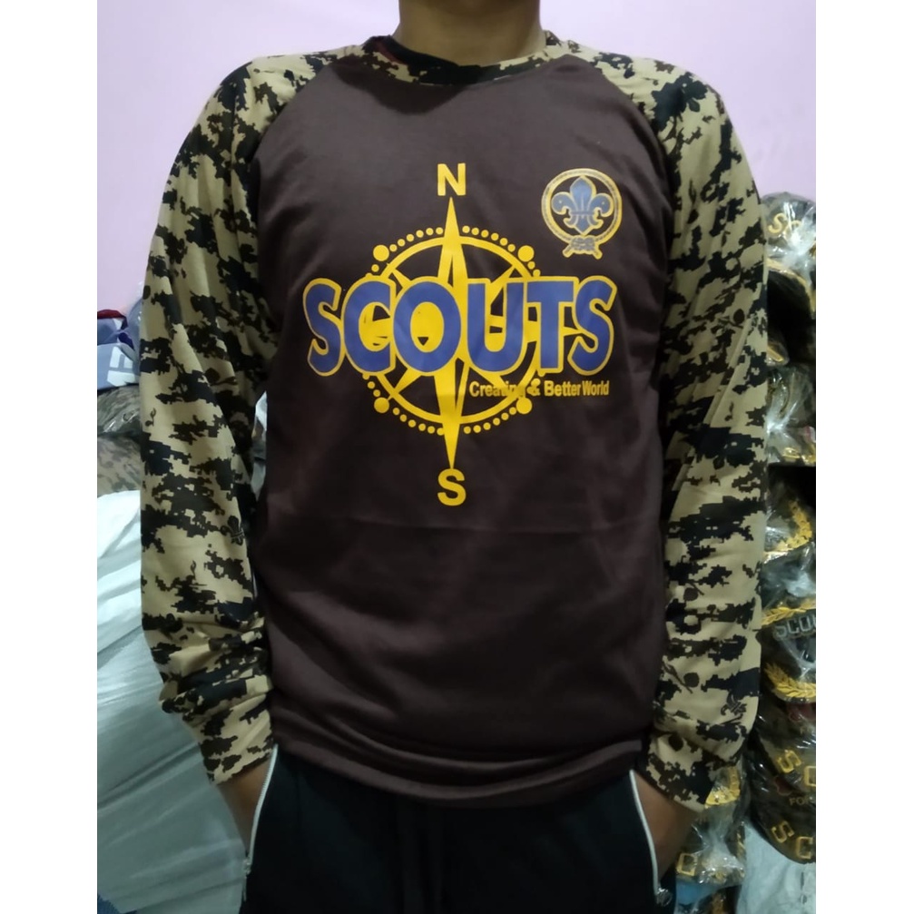 Kaos Scout Pramuka Loreng Kombinasi Reglan Lengan Panjang