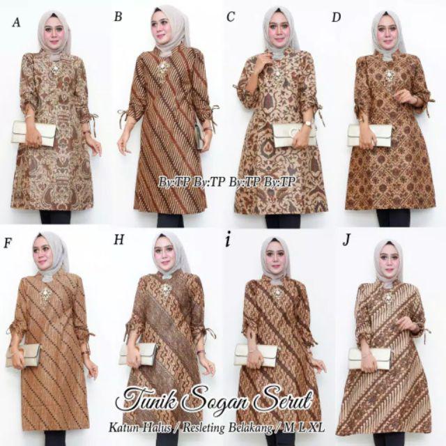 Batik Tunik Sogan Serut Bahan Katun Halus Atasan Wanita Batik Solo Pekalongan