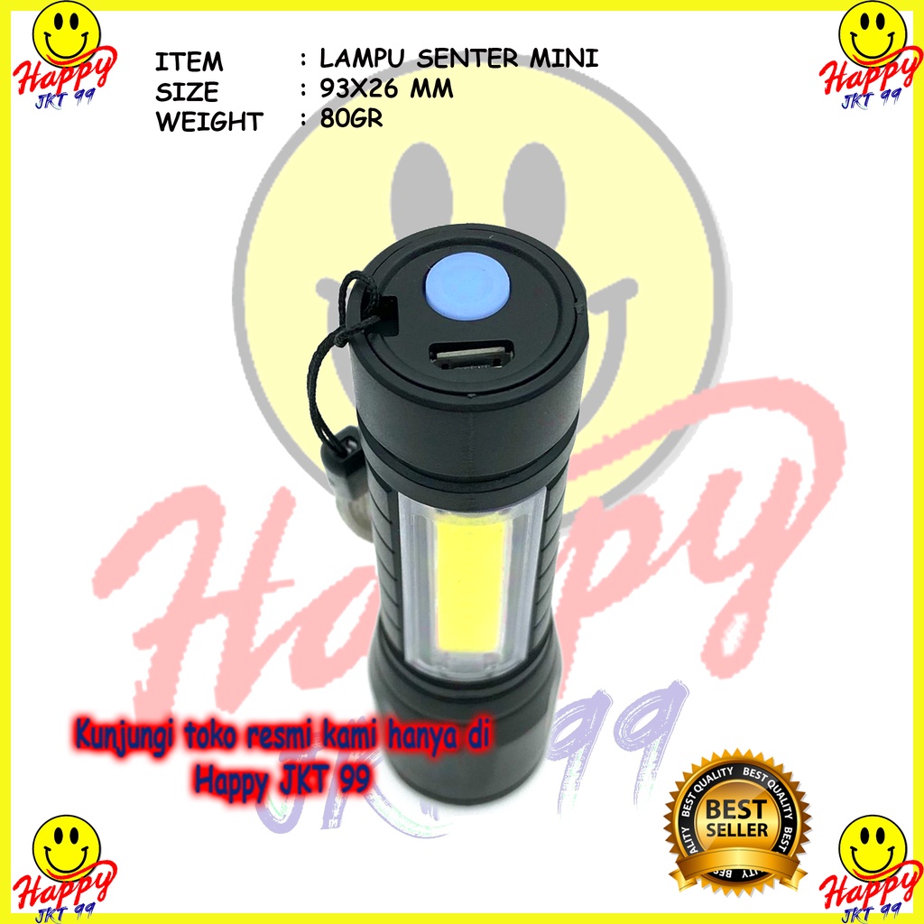 [ HAPPY JKT 99 ] LAMPU SENTER MINI TANGAN LIGHT PORTABLE LED SUPER TERANG EMERGENCY POLISI XPE COB Led Swat Police Light Recharge