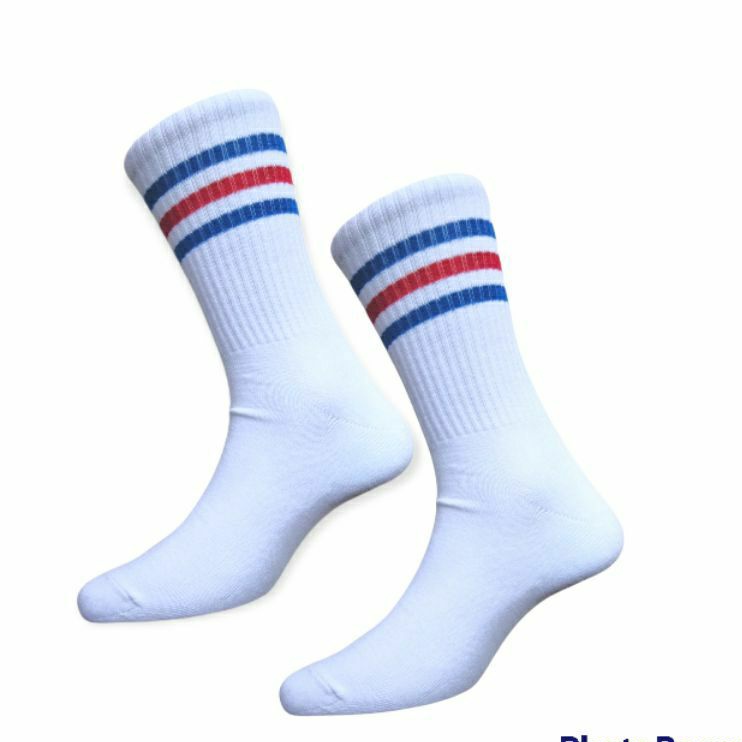 KAOS KAKI PRIA WANITA KAOS KAKI MOTIF KAOS KAKI OLDSCHOOL KAOS KAKI KODACHI GARIS 3 PUTIH STRIP BIRU