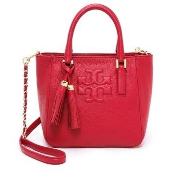 Tory Burch Thea Convertible Red Pebbled Leather Tote