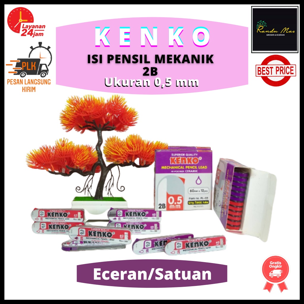 Pencil Lead / Isi Pensil Mekanik Kenko PL-05 / 2B / 0.5mm Isi 12 Pcs Super Quality Original