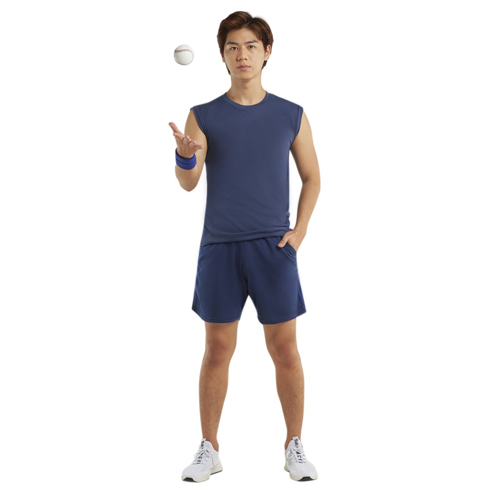 DONSON Sportswear Simple Singlet Tanktop Dalaman Bahu Lebar Sleeveless Tshirt Olahraga Polyester Warna Navy