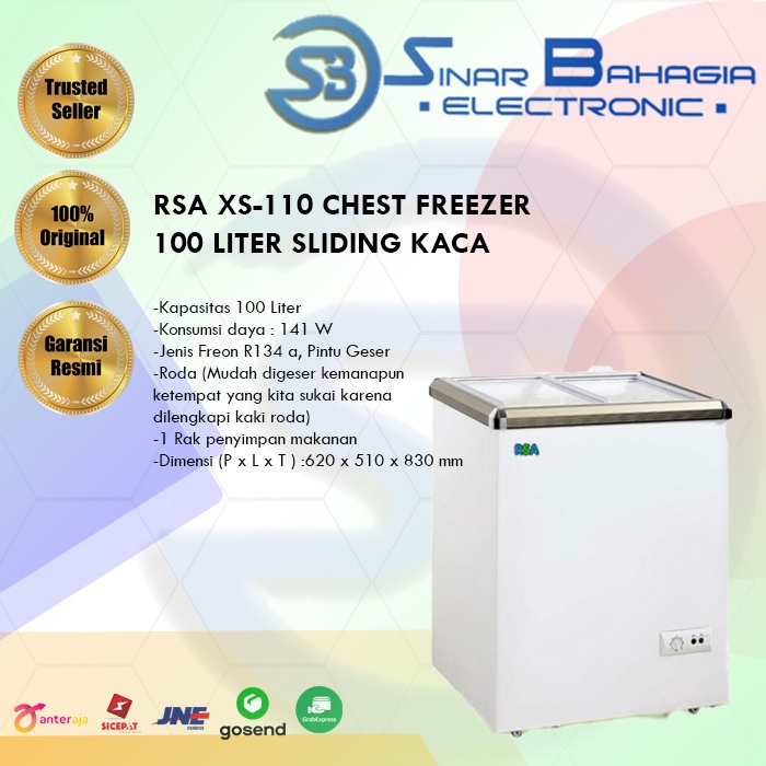 RSA XS-110 CHEST FREEZER 100 LITER SLIDING KACA (NEW)
