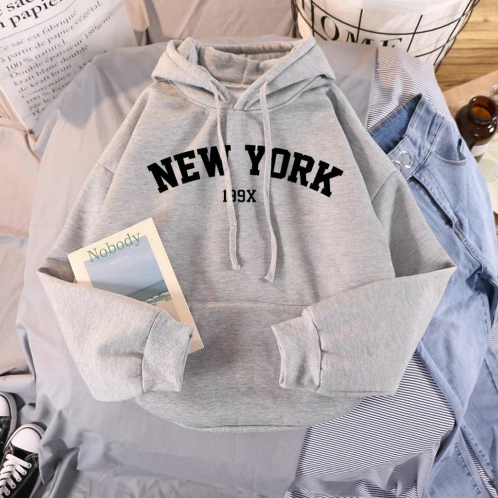 Hoodie New York Wanita Oversize Korean Style Sweater Cewek Murah Tebal Xxl Kekinian Lilac