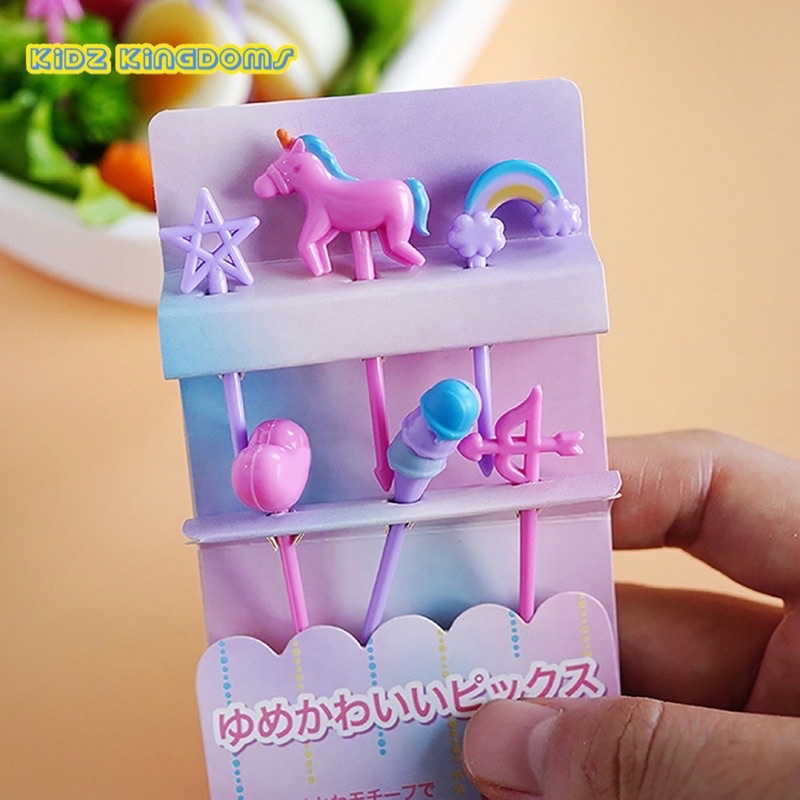 Garpu Buah Mini Set 6pcs Motif Kartun - Garpu Bento Buah Motif Kartun