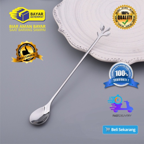 [BISA COD] Sendok Es Panjang Warna Silver Stainless Tebal Sendok Gagang Panjang Sendok Dessert Sendok Bunga Sendok Pengaduk MURAH