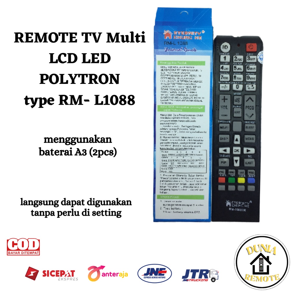 Remot Remote POLYTRON TV MULTI LCD LED TIPE RM 1088 (Panasonik, Polytron, Toshiba, Hitachi Sanyo, dll)