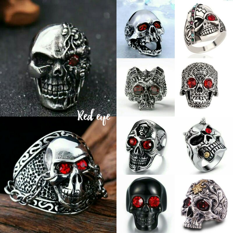 Skull ring Cincin pria tengkorak punk style red eye series