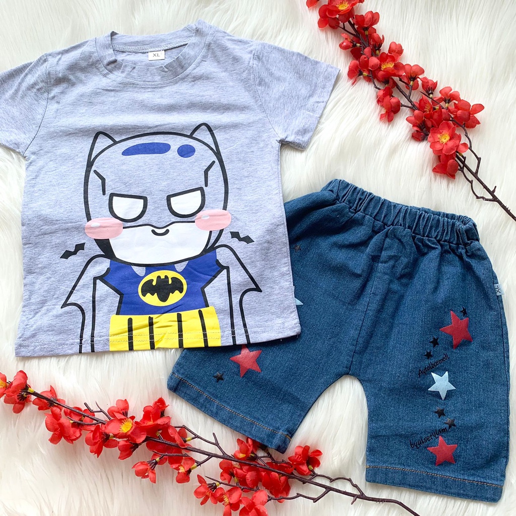 Baju setelan kaos celana pendek bayi cowok anak laki laki lucu fashion murah bahan adem nyaman -sup