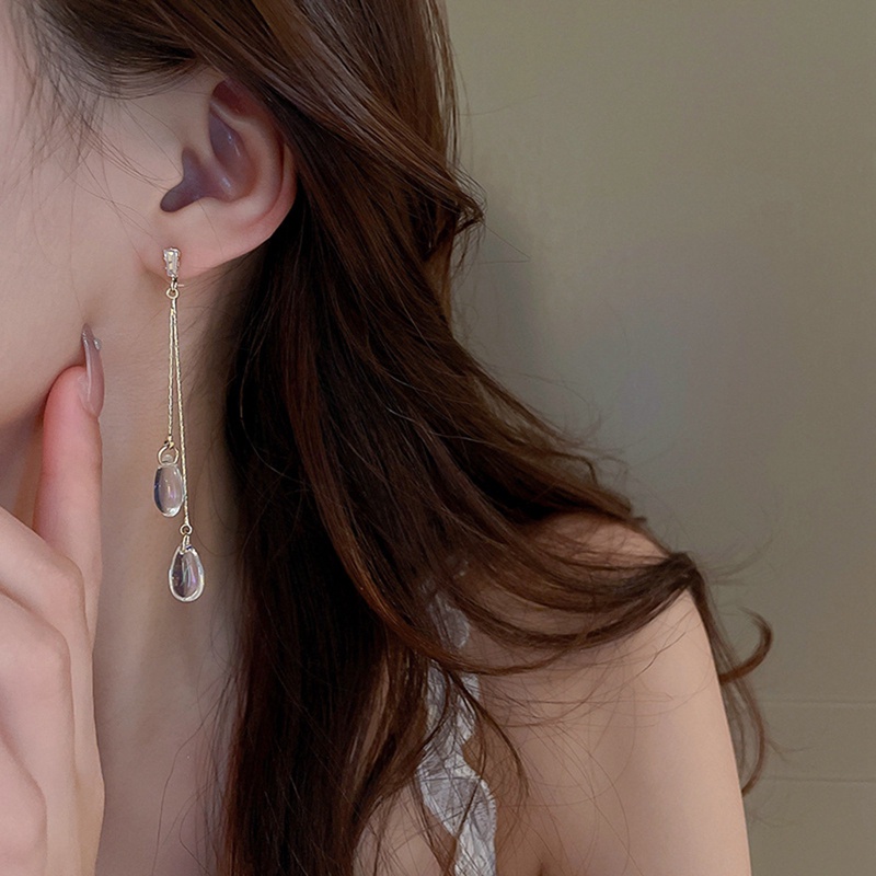 Anting Rumbai Bentuk Tetesan Air Bahan Zirkon Resin Gaya Korea Untuk Wanita