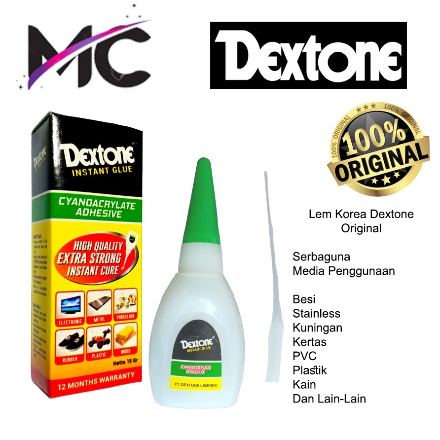 Lem Korea Dextone 15 Gram Original Lem Besi Stainless Kuningan Kain Sepatu Tetes Cair Super Kuat