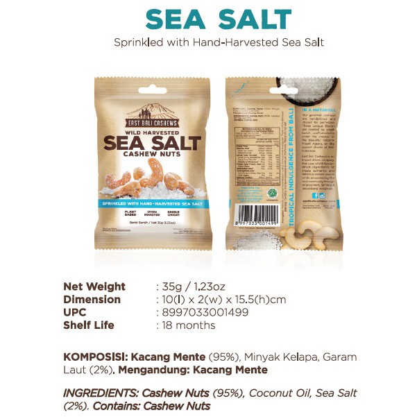 CASHEW NUTS - EAST BALI CASHEWS - CACAO, SEA SALT, CHILLI LIME 35gr