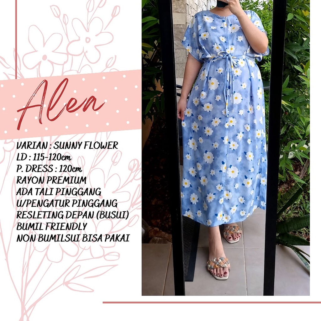 produk 2 Alea 120cm daster rayon jumbo bumil busui friendly adem resleting depan semata kaki-Sunny flower
