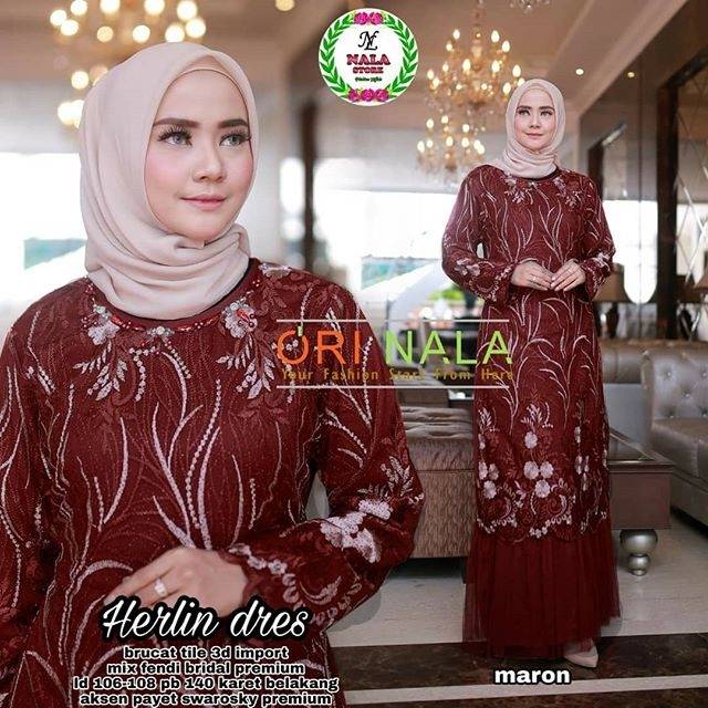 Dress herlin | dress brokat tile 3d mix | dress solo | kebaya brokat | kebaya solo murah | kebaya