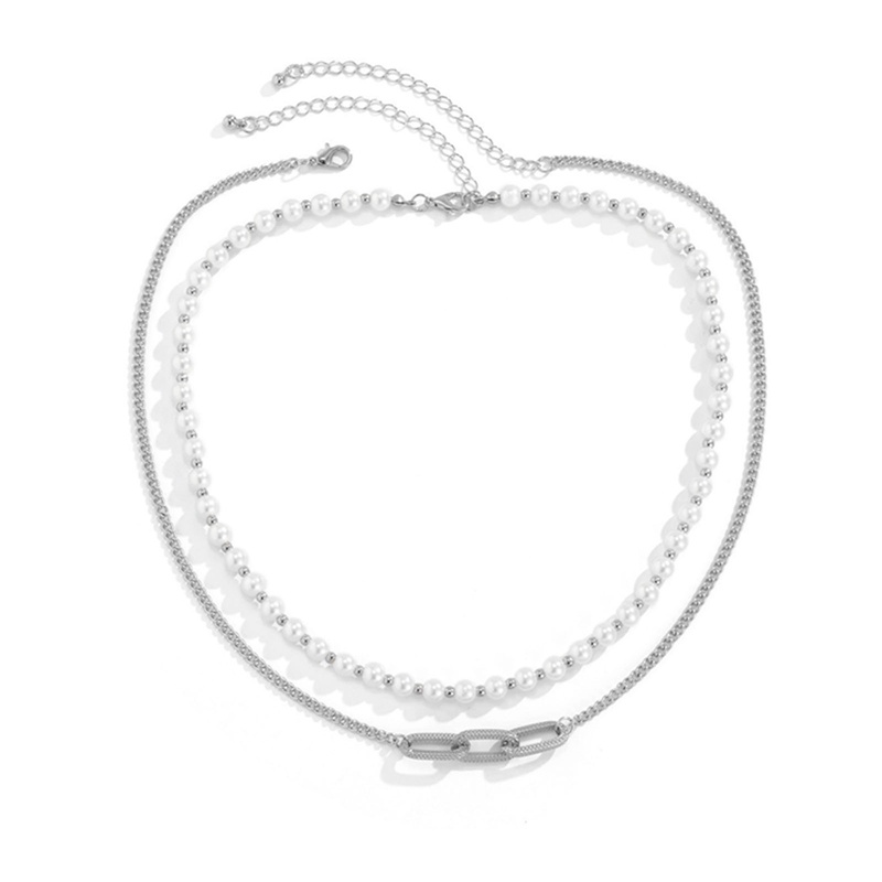 Kalung Desain Geometri Aksen Mutiara Imitasi Gaya Hip Hop Untuk Pria Dan Wanita