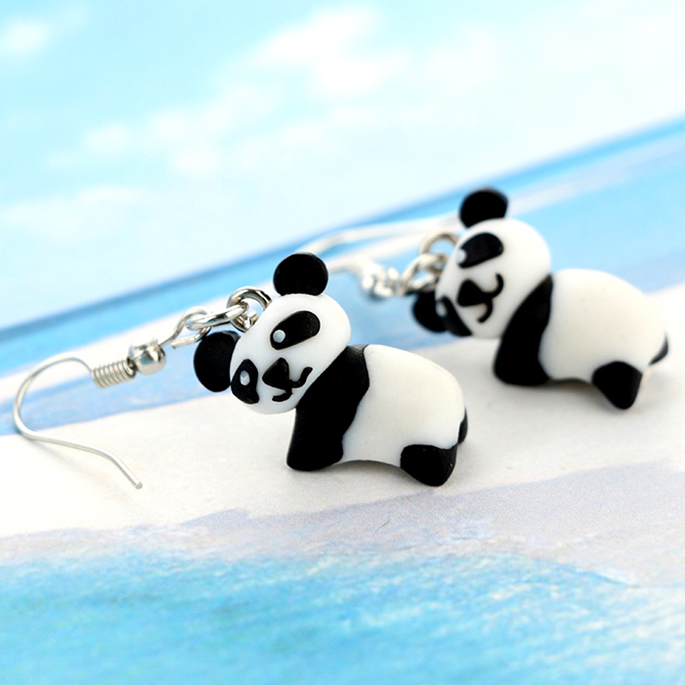 Hu Hu Hu Hu Hu Alat Bantu Pasang Kacamata♡ Anting Kait Gantung Wanita Bahan Polymer Clay Desain Panda Lucu Untuk Pesta