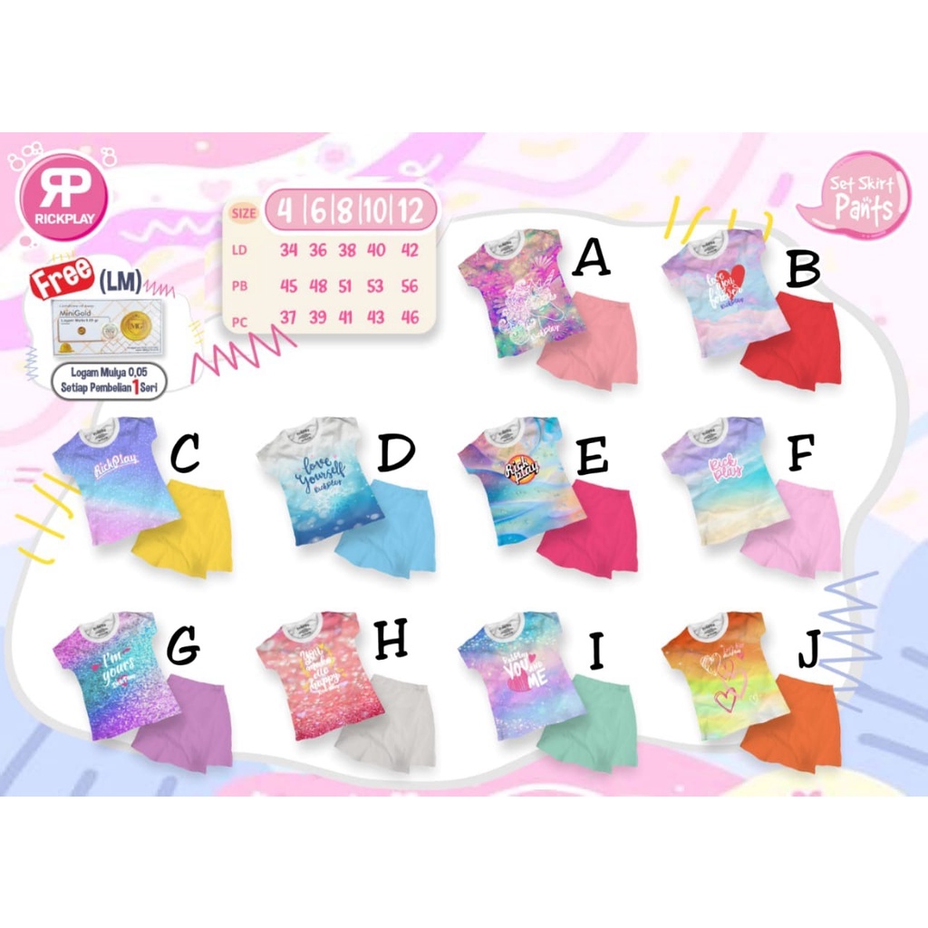 SETELAN ANAK PEREMPUAN ROK CELANA TIE DYE USIA 4-12 TAHUN