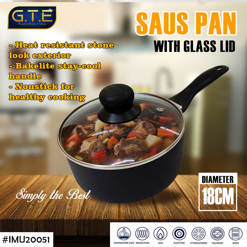 GTE | SAUCE PAN 18cm plus Lid Dark Knight / Ceramic Anti Lengket Tutup Kaca ( Panci Keramik premium)