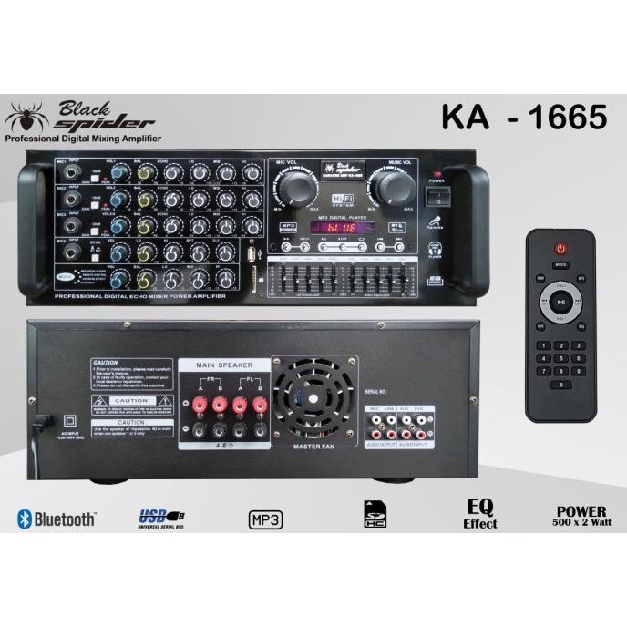 ```````] POWER AMPLI MIXER AMPLIFIER BLACK SPIDER KA1665 KA 1665 USB EQUALIZER