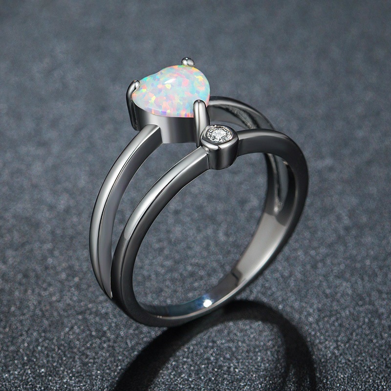 New jewelry heart-shaped glossy layered band effect opal ring