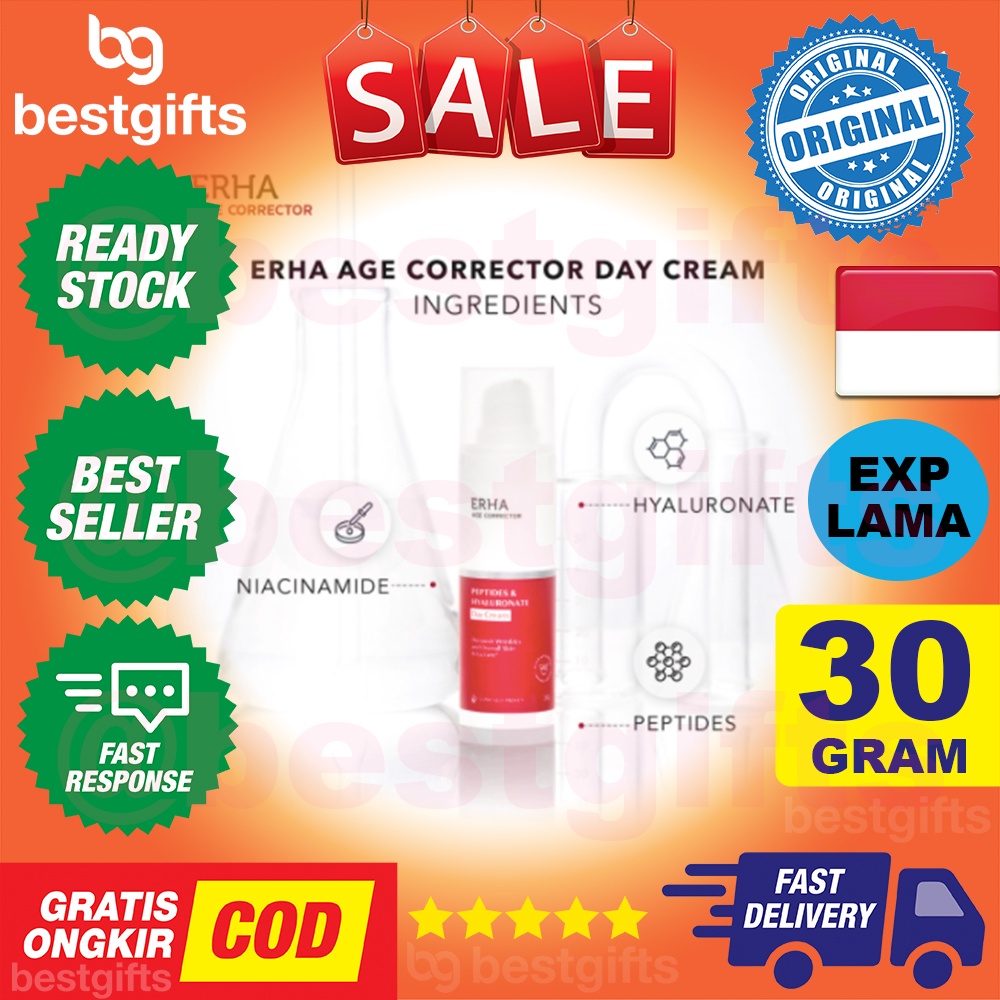 ERHA AGE CORRECTOR PEPTIDES HYALURONATE DAY CREAM PELEMBAB KRIM PAGI SIANG ANTI AGING PENUAAN 30 GRAM