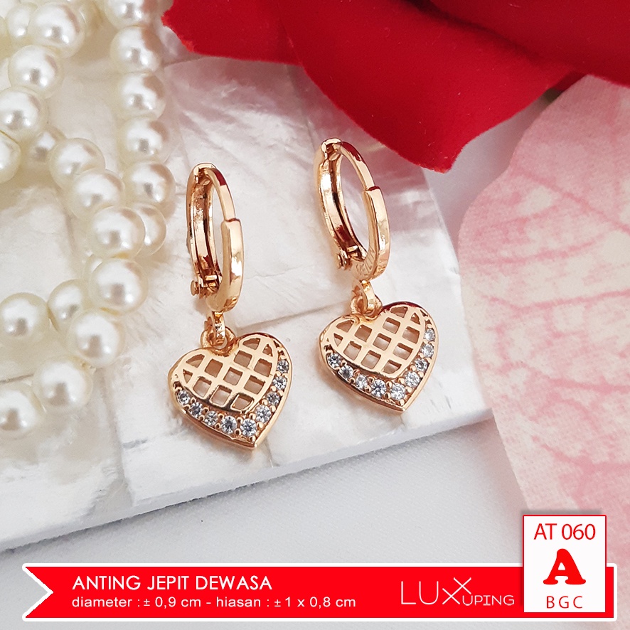 AT 060 Anting Panjang Dewasa Batu Permata Sirkon Perhiasan Lapis Emas 18K Anting Xuping Bunga Love Aksesoris Wanita Yaxiya Luxx Xuping