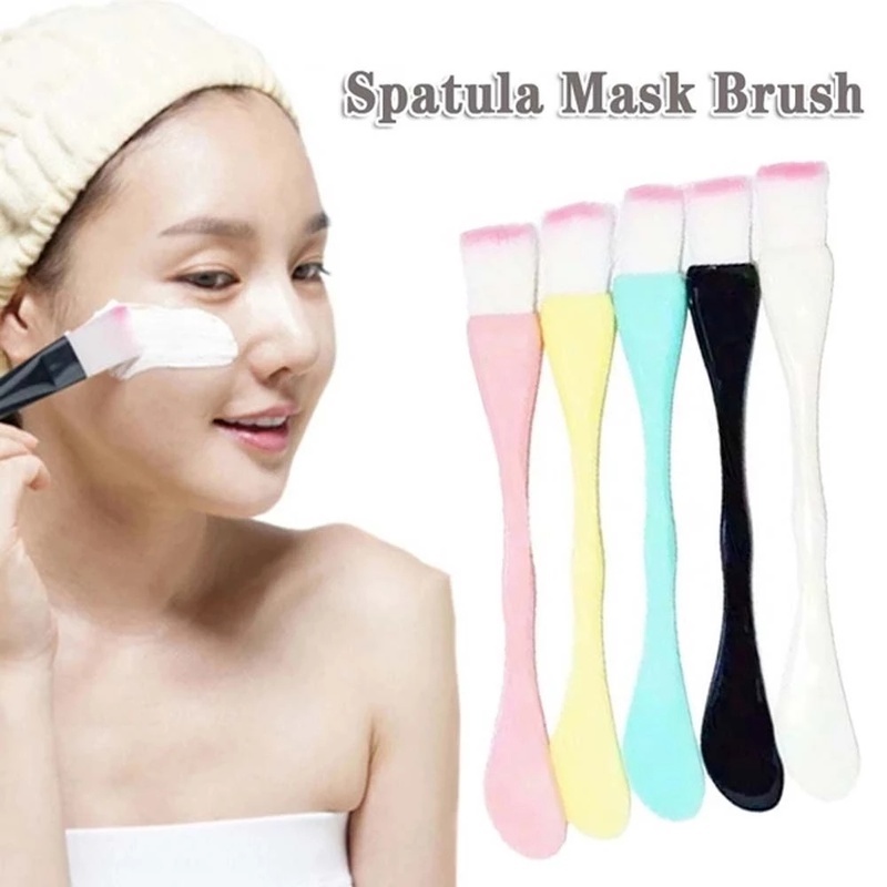 Kuas Masker Bulu Serat Plastik 2in1 Ganda Penggunaan Kreatif/Kepala Ganda Kuas Makeup Wajah Multifungsi/Spatula Applicat Kosmetik Wanita