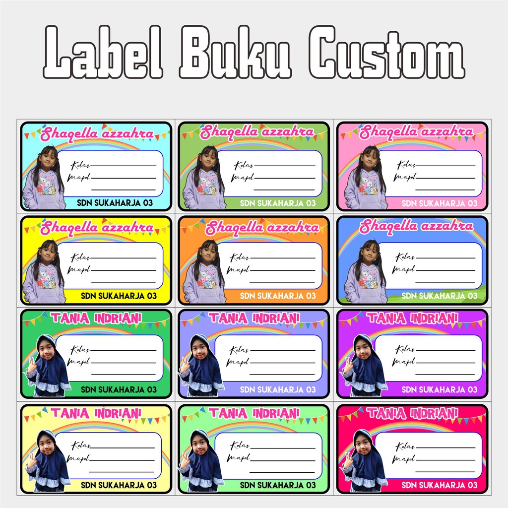 

label buku custom unik kartun pake foto suka suka untuk anak sekolah
