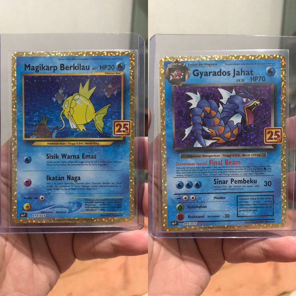 Kartu Pokemon TCG Promo 25th Anniversary Indonesia Magikarp Berkilau & Gyarados Jahat Original