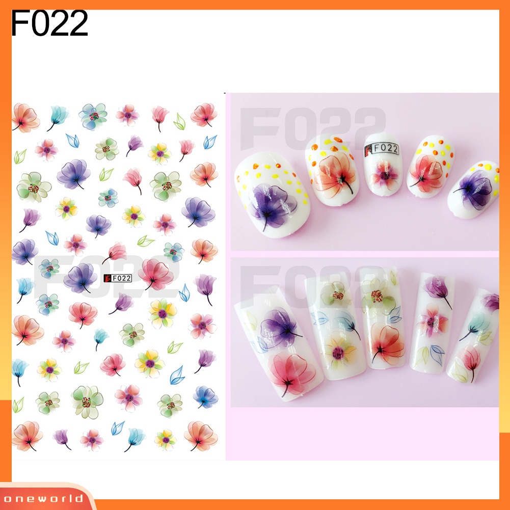 (ONWO) 1 Lembar Stiker Nail Art DIY Motif Bunga / Kupu-Kupu