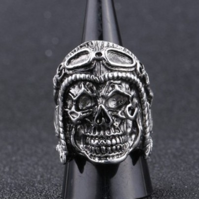 SEUSUK  Cincin Desain Tengkorak Pilot Gaya Punk/Gothic/Steampunk/Vintage untuk Pria/Wanita cincin