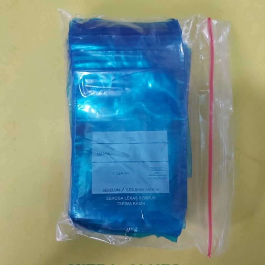 Plastik Klip Obat 10 x 7 Biru Sablon 10x7 10cm x 7cm / Plastik Tempat Obat