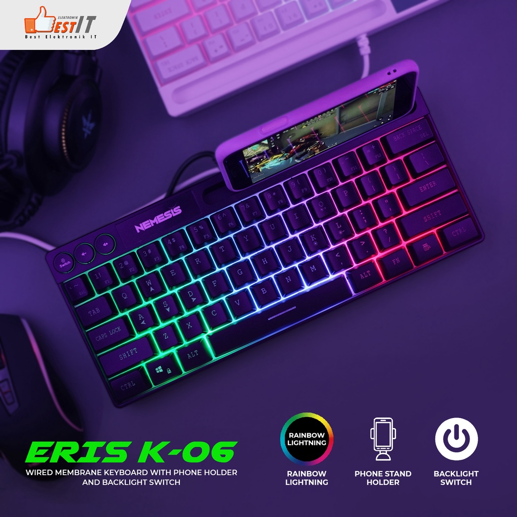 Keyboard Gaming 61% NYK Nemesis K-06 Eris Wired Membrane With Holder