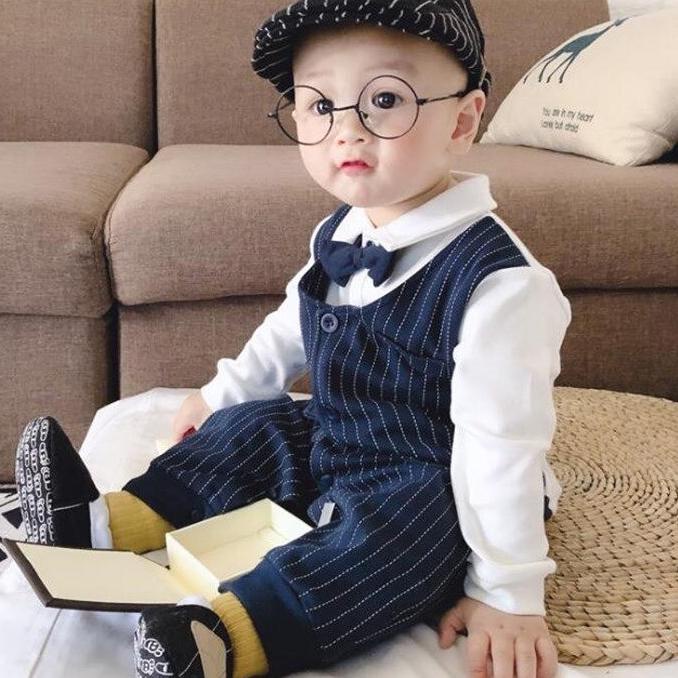 Terkini Baju bayi Import KOREA jumper lengan panjang Tuxedo| baju bayi laki laki | jumpsuit bayi | b