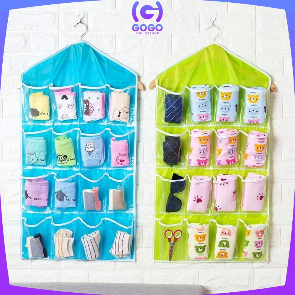 GOGO-C134 Pouch Gantung 16 Saku Dinding Storage Bag Organizer Wall Pocket Korean Style Hanger Murah