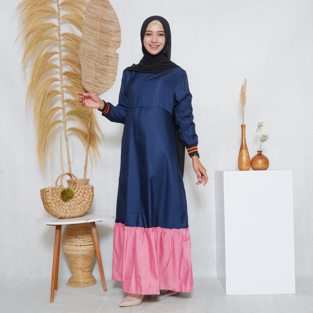 Gamis Muslimah | Gamis Basic Polos Kombinasi Warna