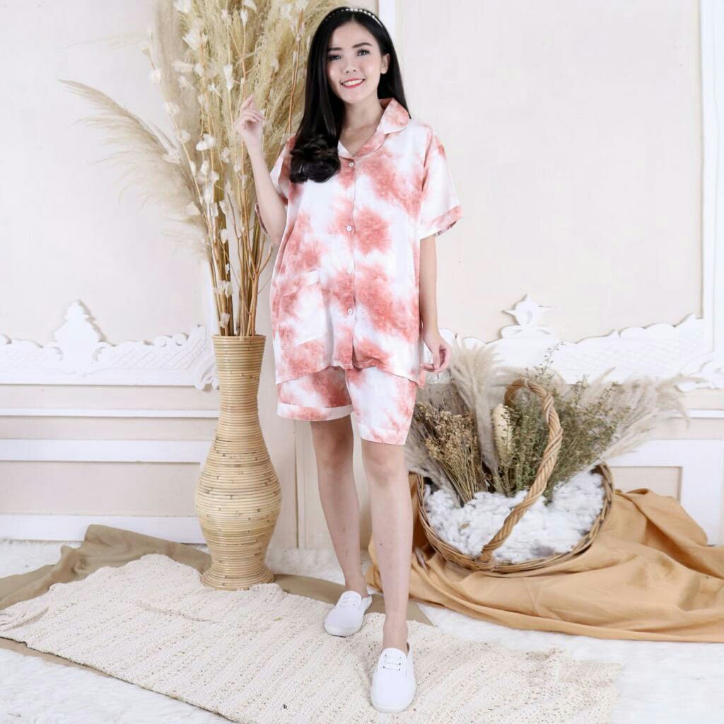 Baju Set piyama wanita baju tidur tie die Vera celana panjang real pic size XXL