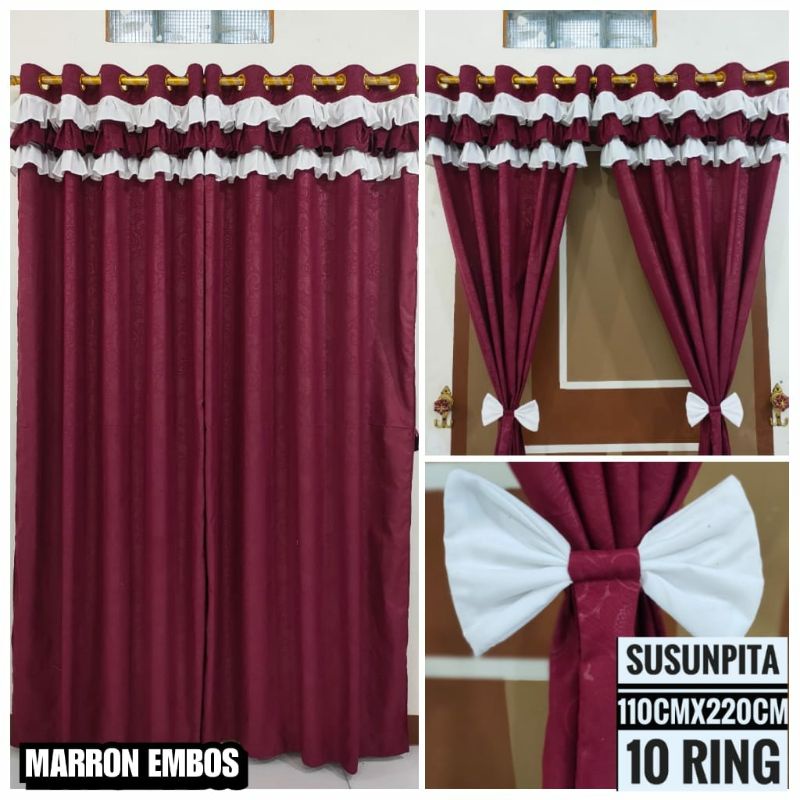 GORDEN RUMBAI SUSUN PITA SEMOKRING 10 MOTIF MARRON EMBOS