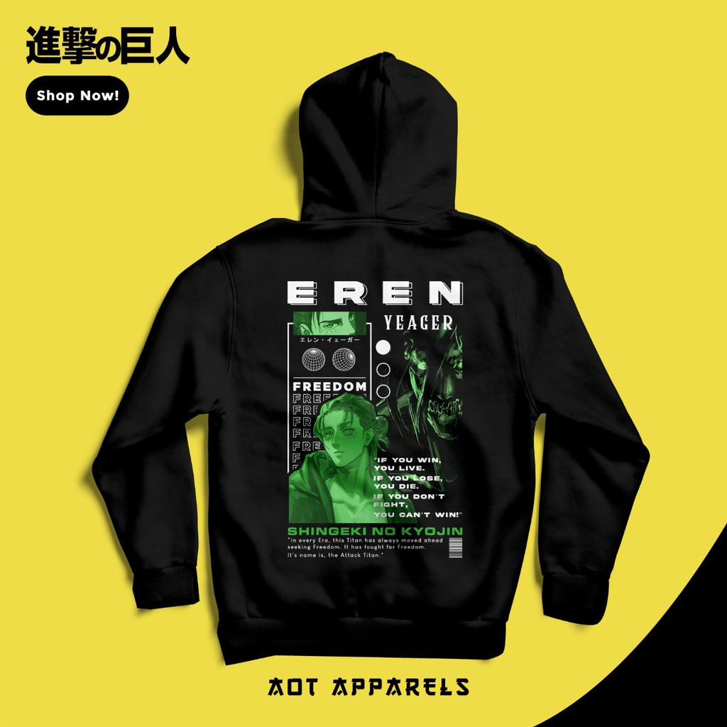 Hoodie AOT : Eren Yeager - Shingeki no Kyojin by AOT Apparels | Hodie Attack On Titan Baju SNK