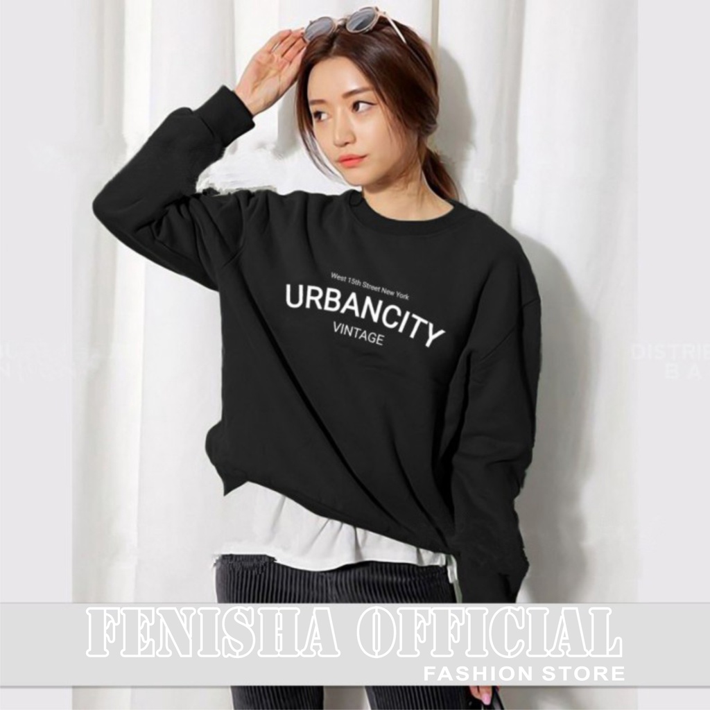 FenishaStore URBAN CITY Vintage sweater crewneck Wanita Size M,L,XL,XXL Bisa Bayar Ditempat COD