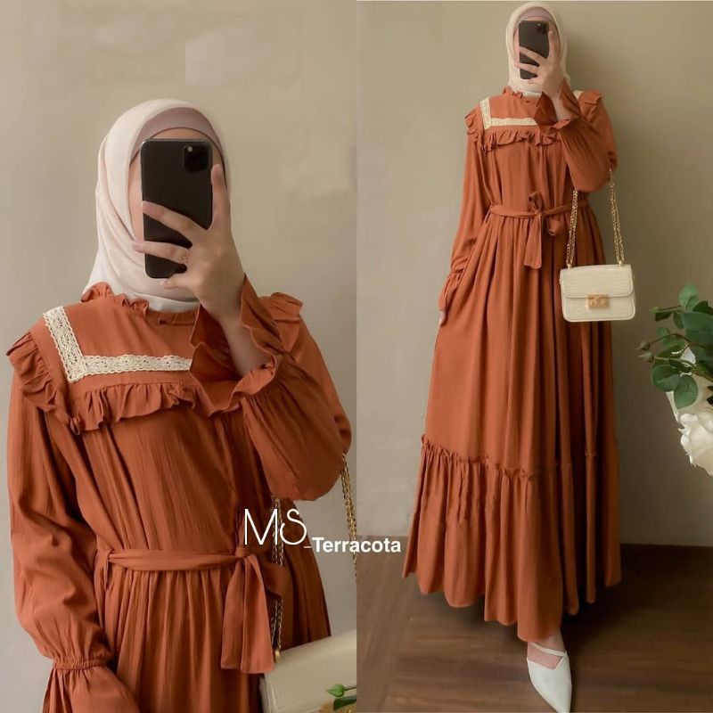 MAXY SABARAYA RENDA, MOSCREPE RENDA, GAMIS HIJAB MUSLIM, MAXY DRESS