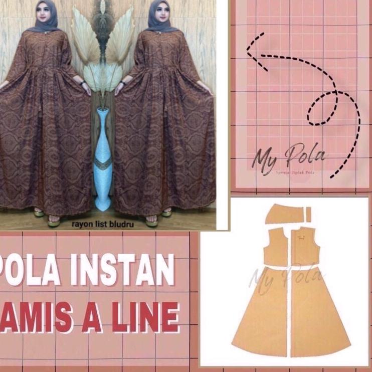 MALL [COD] Pola gamis a line - pola gamis instan - pola baju gamis dewasa - pola gamis modern - pola