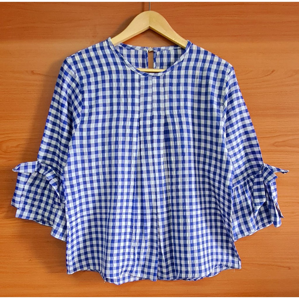 ERLINDA  BLOUSE WANITA | BIG SIZE | PLAIN BLOUSE | ATASAN WANITA | BAJU JUMBO ERLINDA-Biru Putih