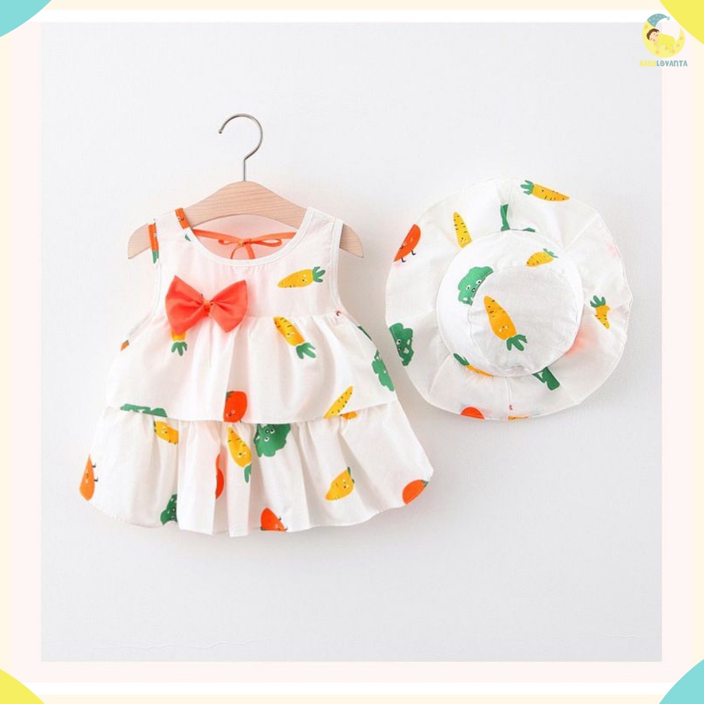 BABYLOVANTA - dress bayi Motif CARROT FREE TOPI /  gaun bayi 0-2 TAHUN / baju anak perempuan baju baby KUALITAS IMPORT