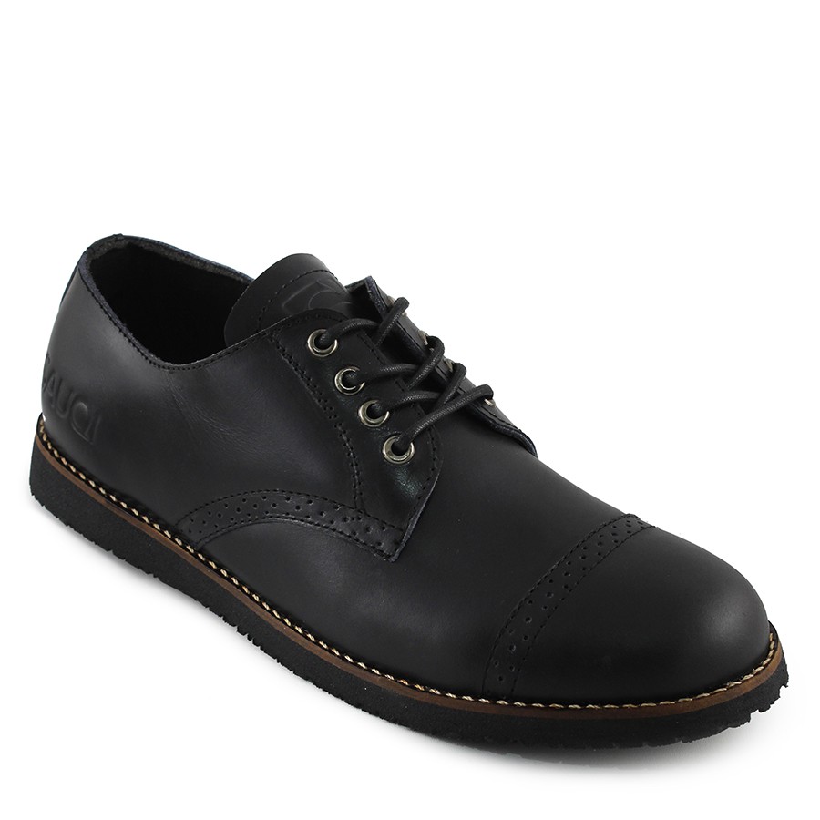 Sauqi Footwear Brightside Black Sepatu Casual Wingtif London Derby Sepatu Kulit Sapi Asli Murah