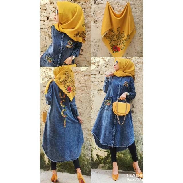 Ready tunik set jilbab jeans ORI SHR
