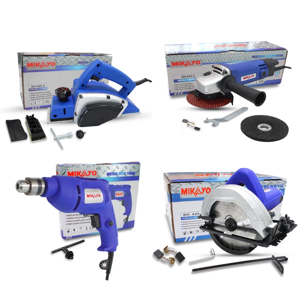 (PAKET HEMAT) PROMO PAKET TUKANG KAYU!!! Mesin Serut + Mesin CIRCULAR SAW + GRINDA 4 INCHI + BOR 10MM MIKAYO