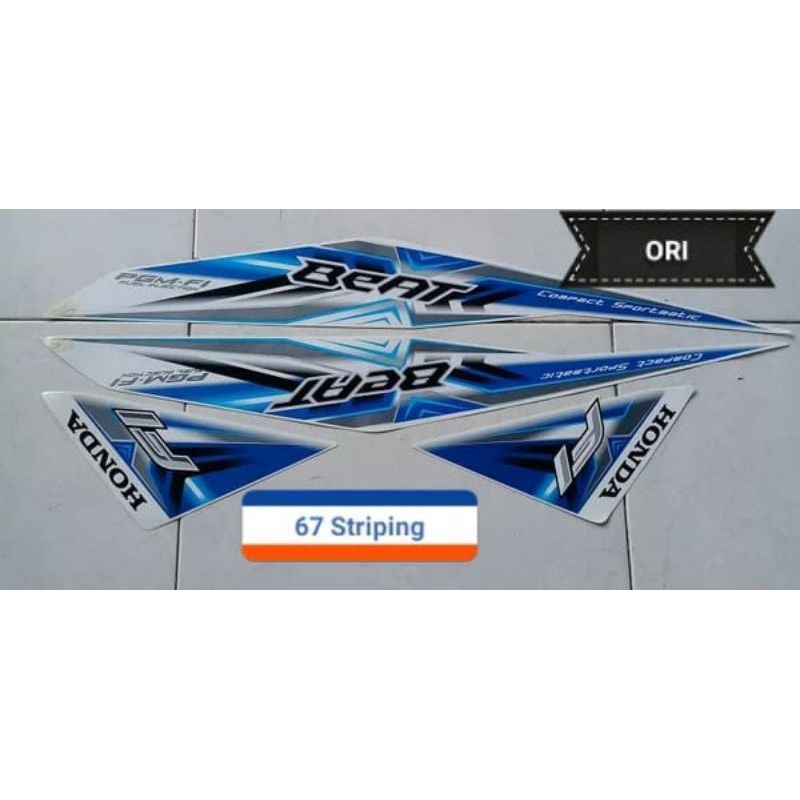 Striping Stiker Motor Honda Beat Fi 2015 Putih Biru Original