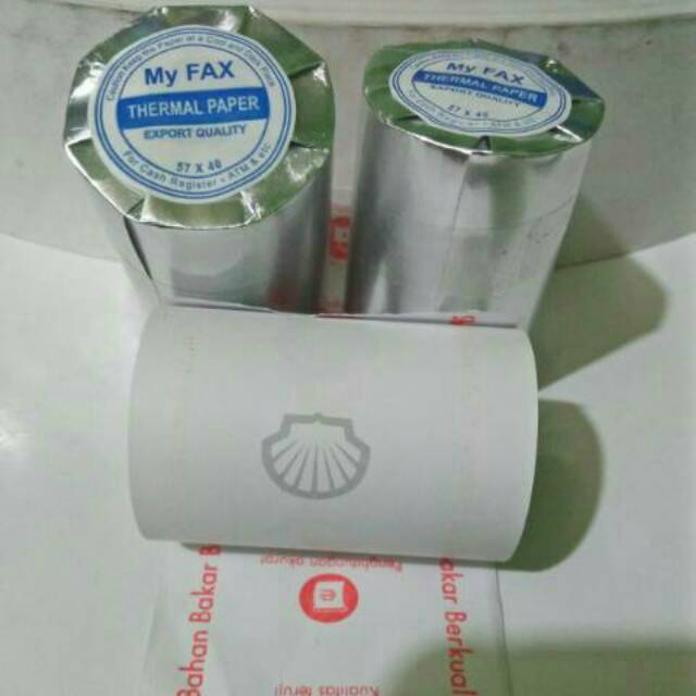 

Kertas kasir thermal roll logo shell uk 57x40mm hasil print hitam